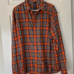 Prana Men's Vibrant Orange and Gray Checkered Shirt
